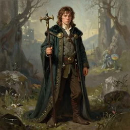 teenage hobbit wizard, brown hair, acne, Ivan Aivakovsky, Boris Vallejo, epic fantasy character art, D&D Concept Art, full length, Realistic, Regal, Refined, Detailed Digital Art, Oil Paining, Exquisite detail, post-processing, masterpiece, Cinematic Lighting, Unreal Engine, 8k, HD