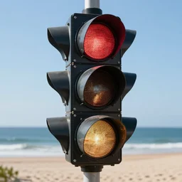 american traffic light on a beach, digital art, cosmic, 3 d high definition, trending on art station, photorealistic, high resolution, 8 k, octane, hyper detailed, insane details, intricate, elite, ornate, elegant trend, highly detailed and intricate, sharp focus, photography, unreal engine