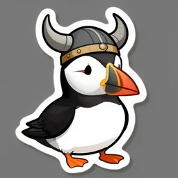 puffin wearing a viking hat. sticker illustration