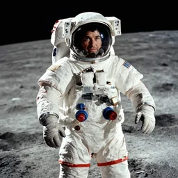 carl sagan dressed in an astronaut suit on the moon, not wearing a helmet