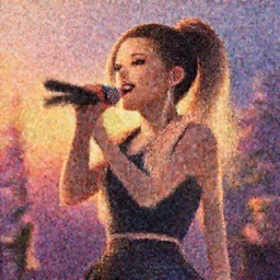 a wholesome Cyberpunk illustration of Ariana Grande singing, studio Ghibli, Pixar and Disney animation, sharp, Rendered in Redshift and Unreal Engine 5 by Greg Rutkowski, Bloom, dramatic lighting, sunrise