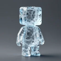 human made of ice with cube head. 3 d render, monotone background