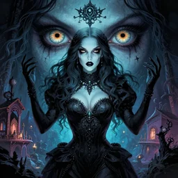 beautiful stella maeve magician, black magic spells, in the style of joshua middleton, rafeal albuquerque comicbook cover art, phil noto, creepy pose, spooky, symmetrical face and body, volumetric lighting, vibrant cinematic lighting, detailed realistic symmetrical eyes, insanely detailed and intricate elegant, titian, bioshock, underwater home