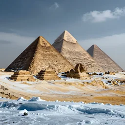 pyramids of giza frozen covered in ice and snow