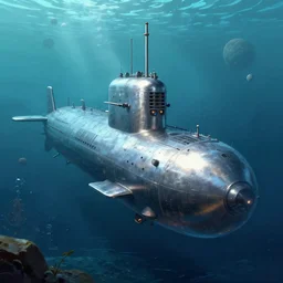 metal submarine underwater in the lake of an alien planet, digital art, detailed, artgerm, artstation, deviant art, by kim keever