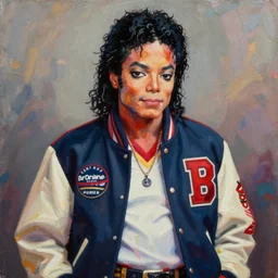 an oil painting of a michael jackson wearing a old school highschool hiphop jacket, by artgerm, hd, hdr, ue 5, ue 6, unreal engine 5, realistic anime 3 d style, cinematic 4 k wallpaper, 8 k, ultra detailed, gta cover art, high resolution, artstation, award winning