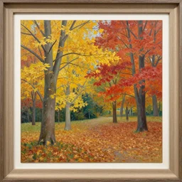 a solid frame bordered scenery painting depicting the essence of a season
