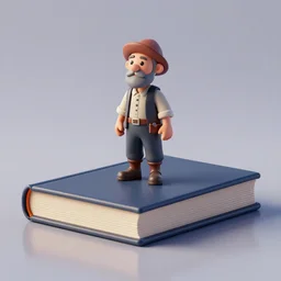 a realistic diminutive peasant figurine standing on a giant book, realistic, 3 d render, behance, octane render, glossy, reflecting,
