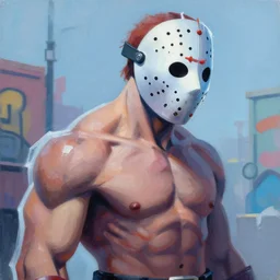 greg manchess mid shot portrait painting of zombie muscular jason voorhees from evil dead mortal kombat as overwatch character, medium shot, asymmetrical, profile picture, organic painting, sunny day, matte painting, bold shapes, fozen ice hard edges, street art, trending on artstation, by huang guangjian and gil elvgren and sachin teng