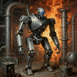 Mech robot industrial complex. By (Rembrandt painting(100)(fractal flame)), highly detailded, highly detailded