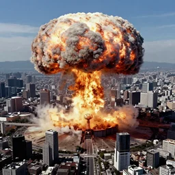 a single! mushroom! cloud! formed by an h - bomb! explosion! in the middle of tokyo, highly detailed, gulf war photography, from akira ( 1 9 8 8 ) style, popular on artstation, unreal engine, aerial photo, nvidia graphics,.