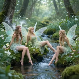 fairies, relax_by_the_forest_stream_along_mystic_flowers_made_of_fairy_dust_by_Tove_Janss , beautiful faces