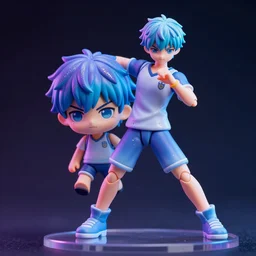 James Jean and isolated fighter high school boy vinyl figure, figure photography, dynamic pose, neon undertones, glitter accents on figure, anime stylized, good looking features, accurate fictional proportions, high detail, ethereal lighting - H 640