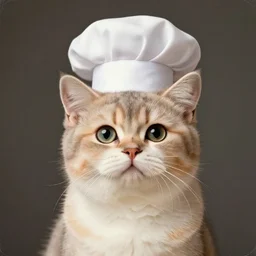 retro realism art of a cute fuzzy kitten wearing a chef's hat