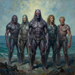 sirens of the red sea by jacek yerka, alex gray, zdzisław beksiński, dariusz zawadzki, jeffrey smith and h.r. giger, oil on canvas, 8k highly professionally detailed, trending on artstation