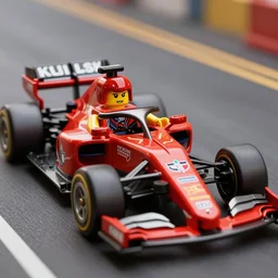 a bionicle driving a lego ferrari f1, photo realistic, very detailed, lighting, 8k