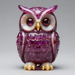 symmetrical detailed sculpture of an owl, made of Ruby and Onyx