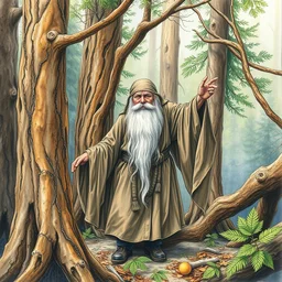 camouflage art ; the forest is a wise old hassid wearing a stimel with a long beard dancing, masterpiece, golden mean, line art color pencil, watercolor, award winning by bev doolittle
