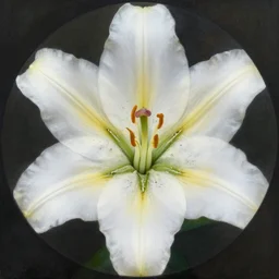 achingly beautiful extreme close up painting of one white lily blossom by rene magritte, monet, and turner. piranesi. macro lens, symmetry, circular.