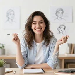a happy woman with a good vibe, creative sketch