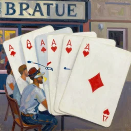 oil painting in the style of john craxton sailors in the shadows of a pub. playing cards. aesthetics to ivon hitchens. brush marks. strong lighting. holding cigarettes. smokey bar. seated figure hands on table. strong expressions on faces. cheekbones. single flower. line drawing on painting,