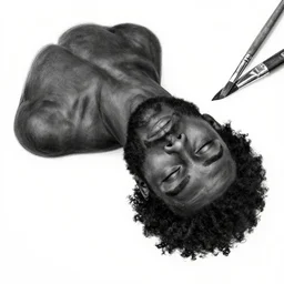 floating god - like black man's head sleeping, j. j. grandville, outline, paint brush, black and white