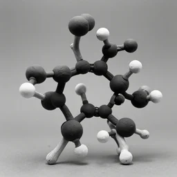 realistic photo of a scientific model of an ugly rough complex molecule made of black clay with wooden branches, front view, x - ray, greyscale 1 9 9 0, life magazine reportage photo, metropolitan museum photo