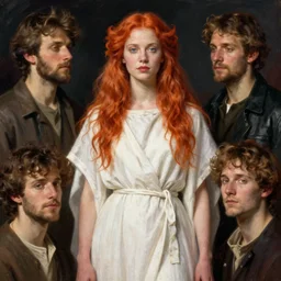 redheaded prophetess, fully clothed in white chiton, by john singer sargent and gaston bussiere and james jean and grzegorz rutkowski