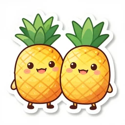 die cut sticker of anime chibi two smiling pineapples