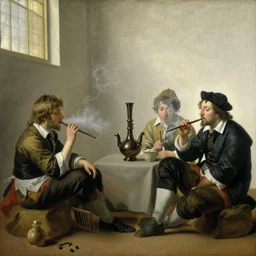 Dutch oil painting from 1600s: Students smoking a bong