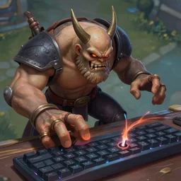 dota 2 Pudge hooks a keyboard, by peter mohrbacher