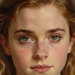painting of emma watson as hermione granger. focus on eyes. green eyes. extreme close up. beautiful. gorgeous. during golden hour. art by william adolphe bouguereau.
