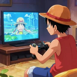 Luffy playing videogames