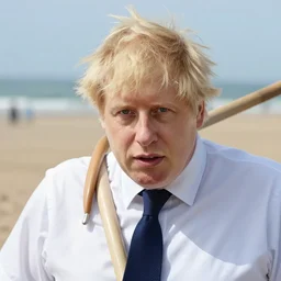 closeup portrait of boris johnson at the beach moving britain with an oar, natural light, sharp, detailed face, magazine, press, photo, steve mccurry, david lazar, canon, nikon, focus