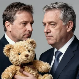 viktor orban detailed face holding a teddy bear by edward hopper