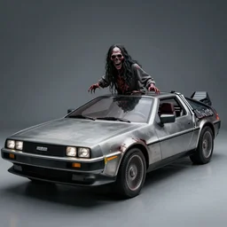 a delorean with skin instead of metal, hyperrealism, 8 k, scary