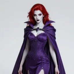 alluringnecromancer girl body portrait, purple dress, cloak, pale skin, red wild hair, fantasy, intricate, elegant, highly detailed, digital painting, artstation, concept art, smooth, sharp focus, illustration, art by afshar petros, krenz cushart, artem demura