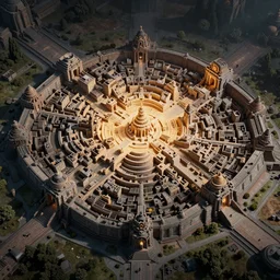 axonometric mayan city, by Rolf Armstrong and Evelyn De Morgan and Bastien Lecouffe-Deharme, dramatic lighting, high contrast colors, baroque, empyrean, panoramic view, as trending on Artstation, highly detailed, cryengine,