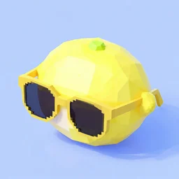 isometric low - poly lemon wearing sunglasses