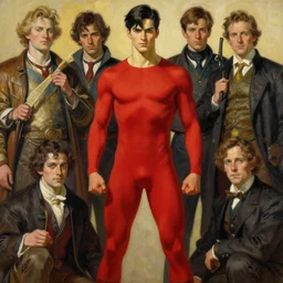 full character of a handsome modern superhero in red clothes, character design, painting by gaston bussiere, katsuya terada, nc wyeth, greg rutkowski, craig mullins, vermeer, frank frazetta, mucha, tom of finland, trending on artstation, jeffery catherine jones