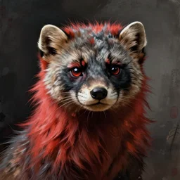 portrait of a fursona, a roguish redblack stoat, by shotei takahashi and xu beihong