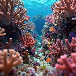 cg octant render of coral underwater, vibrant, surreal, cinema 4 d, dof, narrow focus