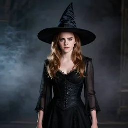 Sabrina the teenage witch cosplay by Emma Watson, 8k, professional photography, cinematic studio shot, dark, smoke