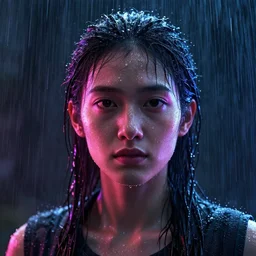 a human portrait made out of rain, neon, beautiful, rendered in octane, unreal engine