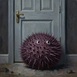 glaaki sitting on a door like a sea urchin, hyperdetailed, lovecraft, oil on canvas