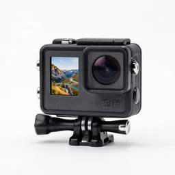 velvet action camera, professional product shot, isolated on a pure white background, centered, entire object in frame, sharp focus, soft studio lighting