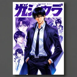 professionally drawn seinen mature cyberpunk detective horror action manga comic cover, full color, beautifully drawn coherent professional, drawn by ilya kuvshinov!, satoshi kon, kentaro miura, dave mckean, tsutomu nihei. japanese script kanji hiragana on the cover. minimalist stylized cover art. purple blue vibrant cel shaded
