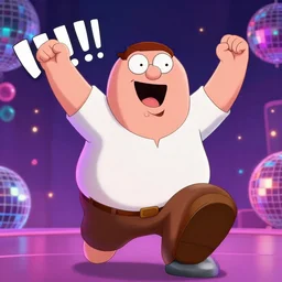 beautiful expressive close - up digital art of ( ( ( peter griffin from family guy breakdancing, expressive posing, cool!!!! ),. peter griffin in a disco with flashing lights and colours. family guy style, beautiful lighting, hyper detailed, 4 k, high quality, smooth, sharp focus