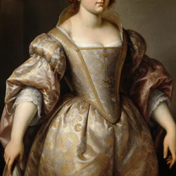 Detailed Baroque painting of Zarya from overwatch as an elegant noblewoman, brocade dress, style of giotto and johfra bosschart, intricate, soft lighting, large strong physique |