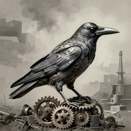 industrial drawing of a crow, made of engrenage by zdzisław beksinski